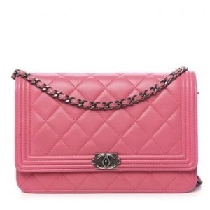 SOLD Chanel WOC Pink Quilted Lambskin Boy Bag Wallet on a Chain